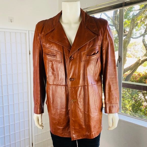 Vintage ANGEL SKIN Cabretta Cognac Leather Jacket w/ Zip Out Liner, 44R.